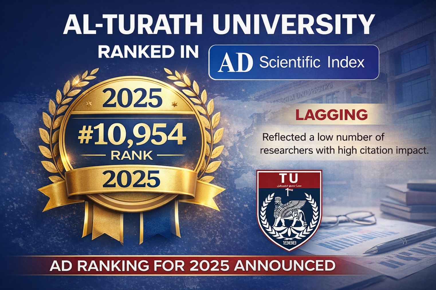 جامعة التراث تواصل مسيرتها نحو العالمية برؤية السيد علي العكيلي تقود حضورها في (AD Scientific Index) لعام 2025 1 جامعة التراث تواصل مسيرتها نحو العالمية برؤية السيد علي العكيلي تقود حضورها في (AD Scientific Index) لعام 2025